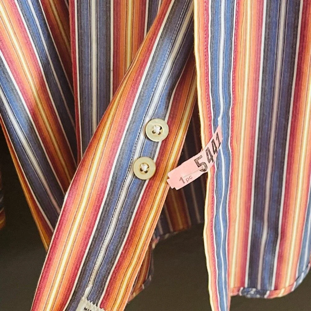 Burberry Men's Multicolor Vertical Stripe Casual Button-Down Shirt Size XL - Picture 9 of 15